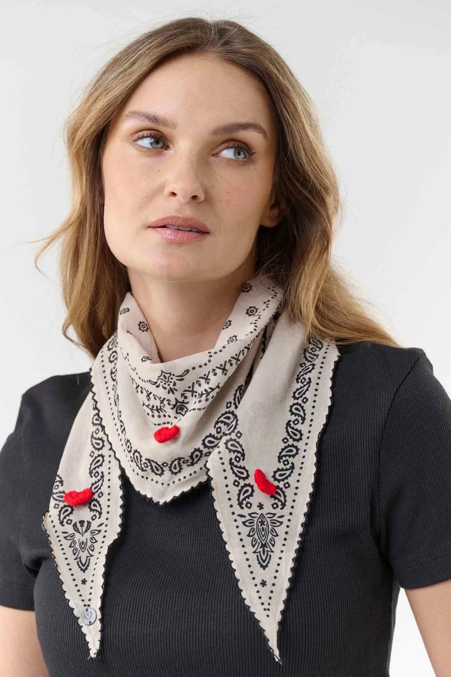 Bandana Diamond Scarf with Crochet Hearts-COMING SOON