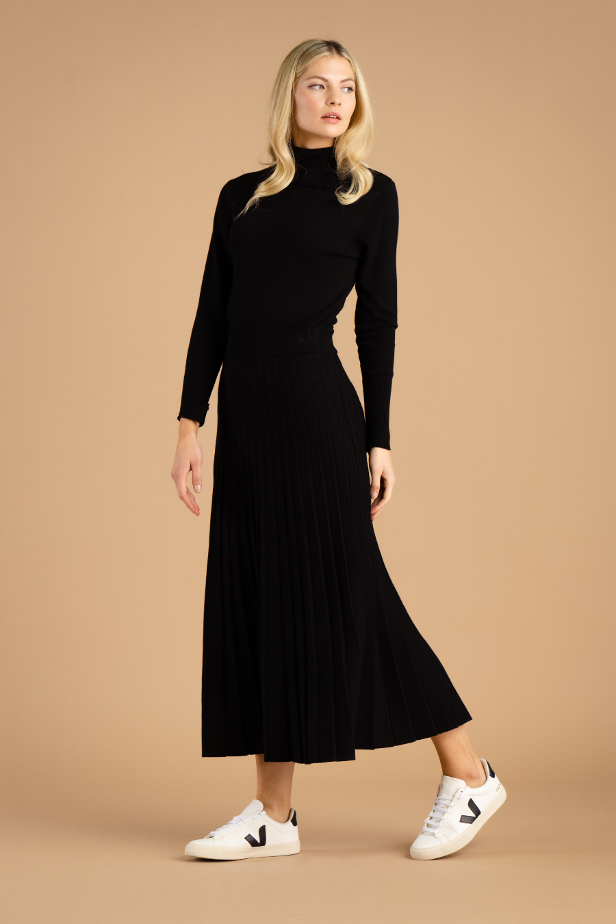Black Pleated A-line Skirt