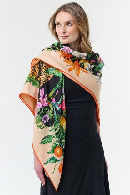 XL Wool/Silk Jungle Theme Square Scarf