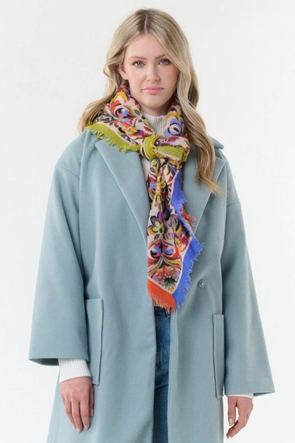 Floral Mandala Print Wool Square Scarf-COMING SOON