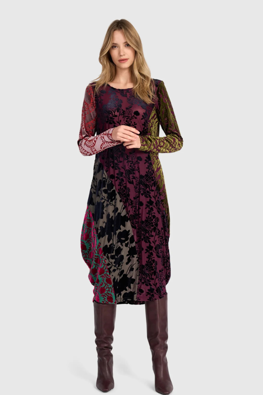 Duchess Draped Dress in Jewel Multi Velvet