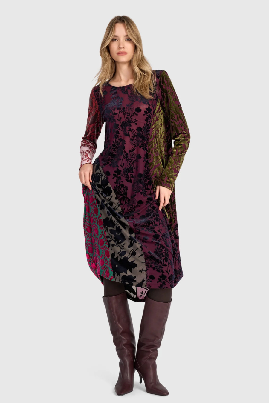 Duchess Draped Dress in Jewel Multi Velvet