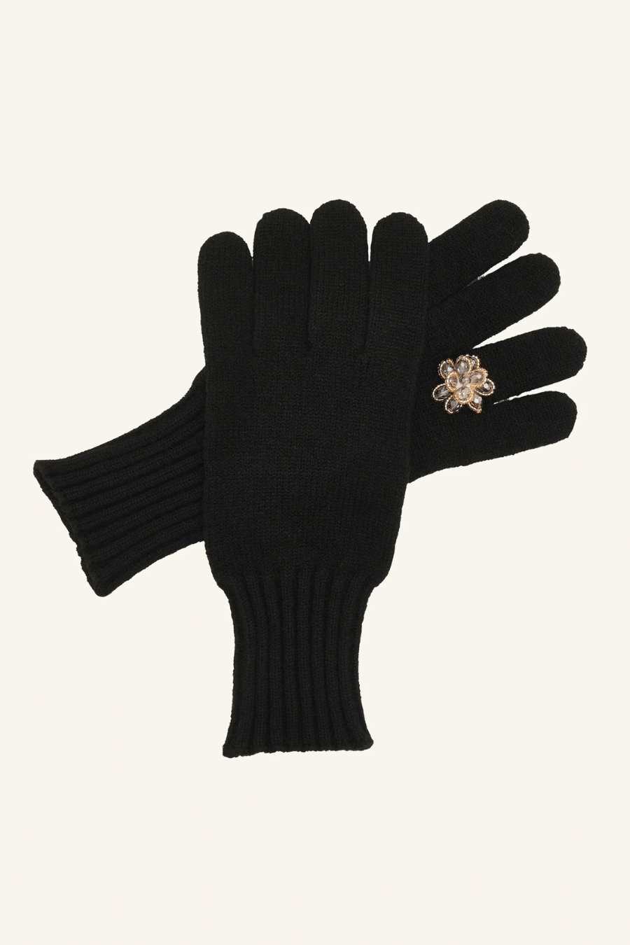 Knitted Gloves with a Sewn-on Ring Appliqué