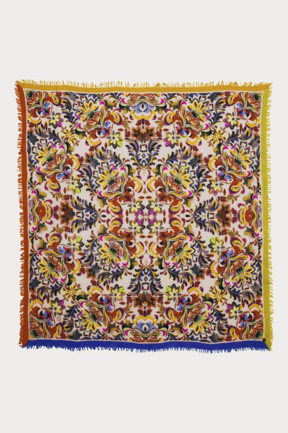 Floral Mandala Print Wool Square Scarf-COMING SOON