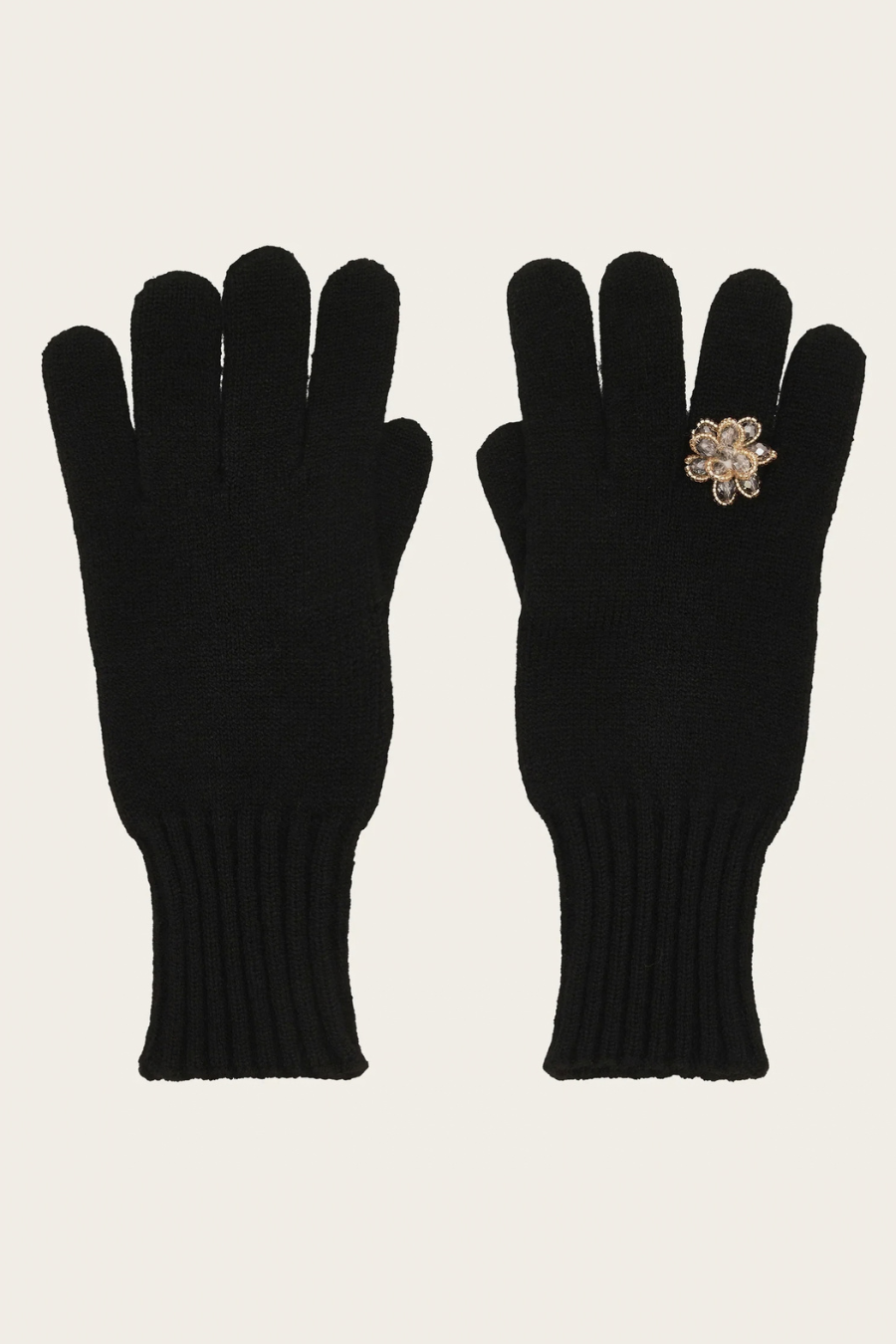 Knitted Gloves with a Sewn-on Ring Appliqué