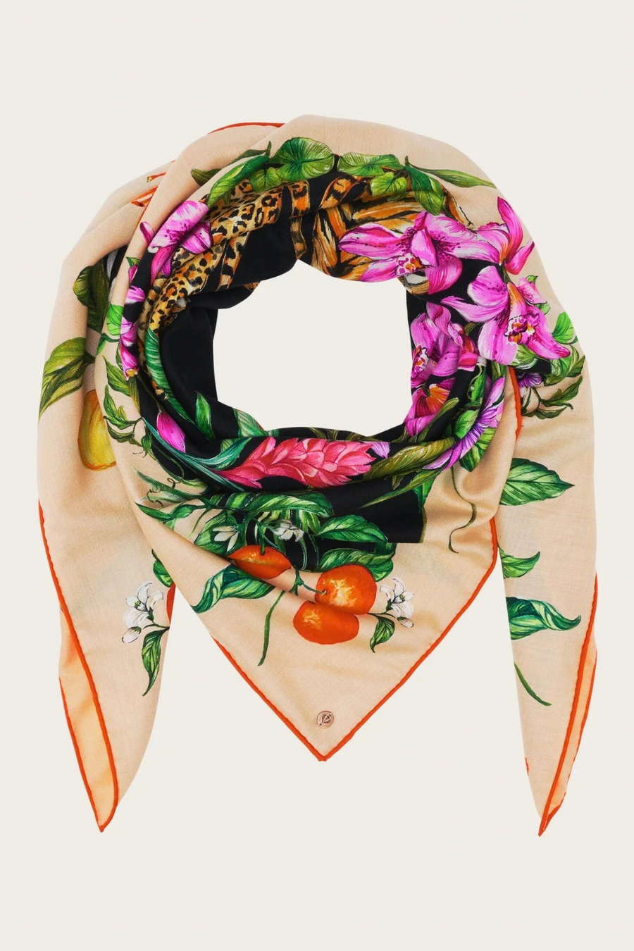 XL Wool/Silk Jungle Theme Square Scarf