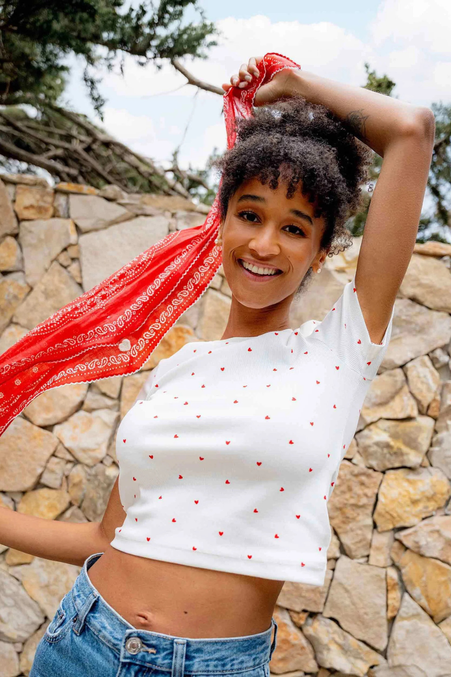 Bandana Diamond Scarf with Crochet Hearts-COMING SOON