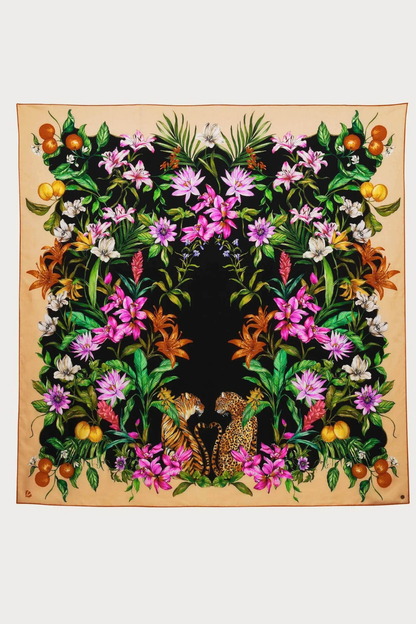 XL Wool/Silk Jungle Theme Square Scarf