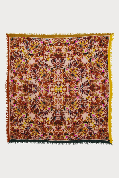 Floral Mandala Print Wool Square Scarf-COMING SOON