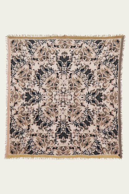 Floral Mandala Print Wool Square Scarf-COMING SOON