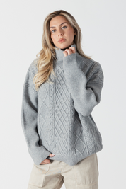 Grey Turtle Neck with Cable Detail