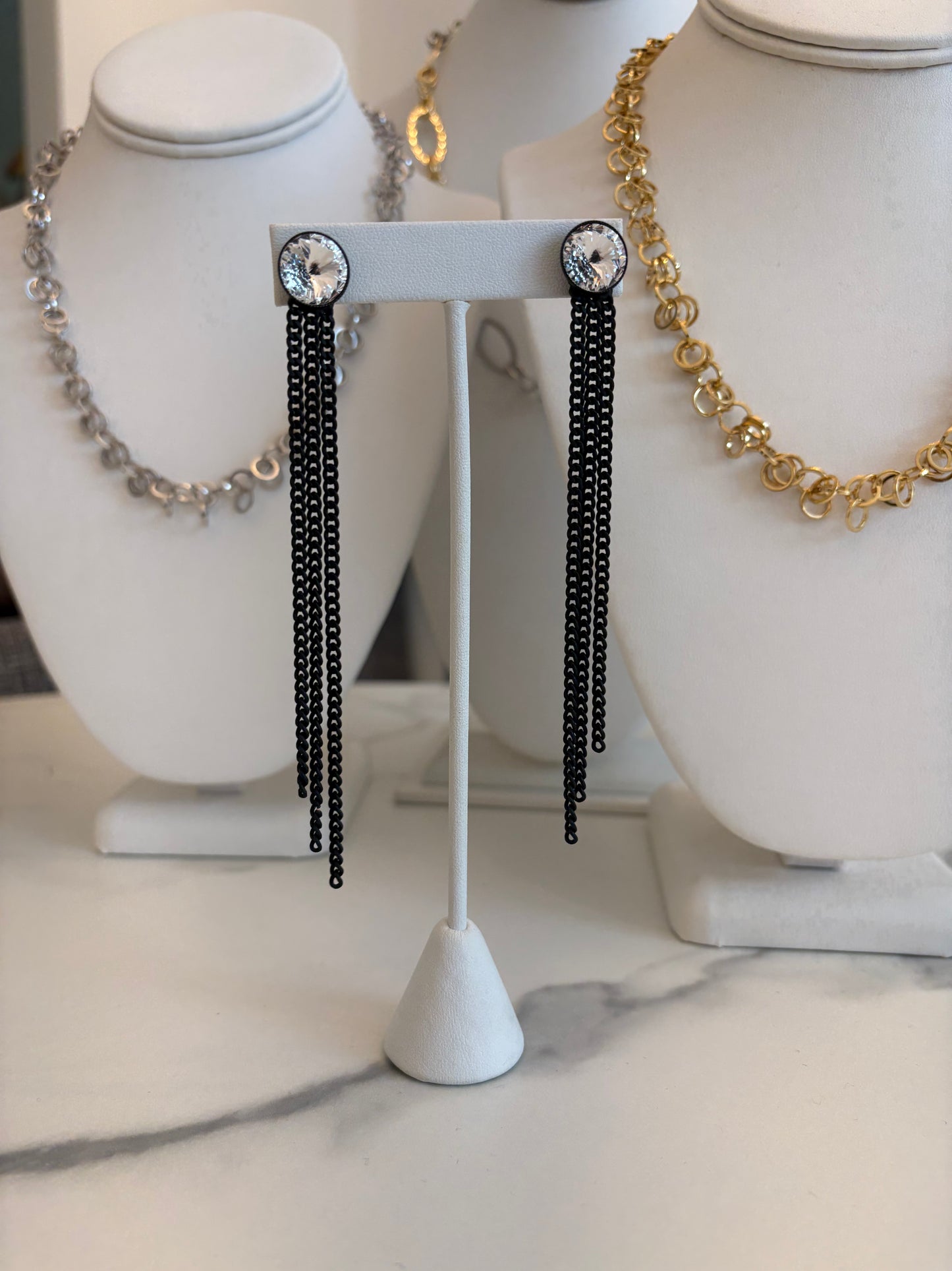 Crystal Stud Earring with Chain Cascade