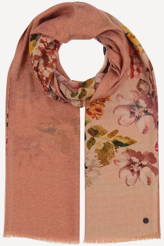 Glittering double-face scarf with a romantic floral print