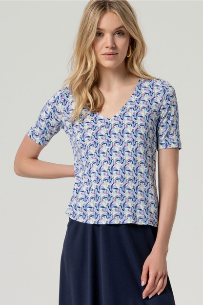 Blue Print Fitted Top
