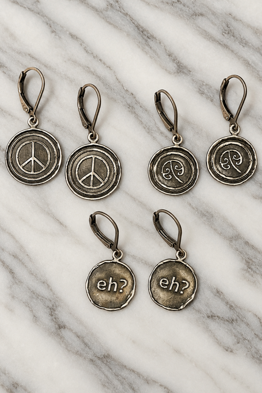 Refurbished Sterling Silver Euro-Back Symbol Earrings