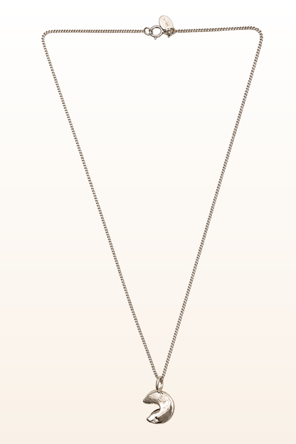 Solid Sterling Silver Fortune Cookie Pendant Necklace
