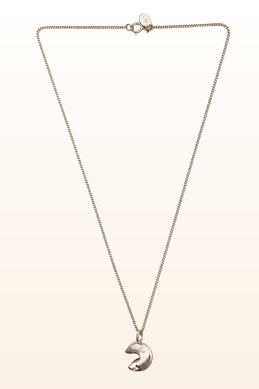 Solid Sterling Silver Fortune Cookie Pendant Necklace