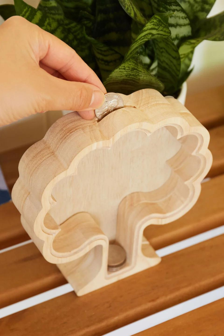 Wooden Savings Money Tree Coin Bank