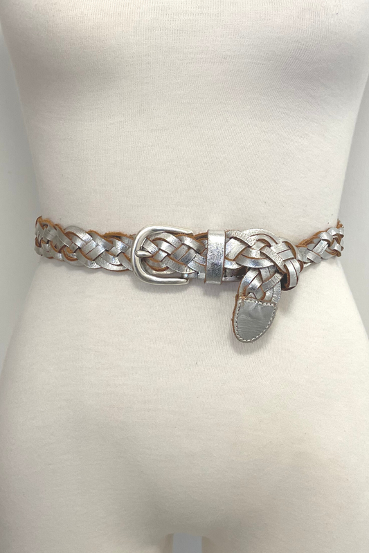 Silver Braided Leather Belt