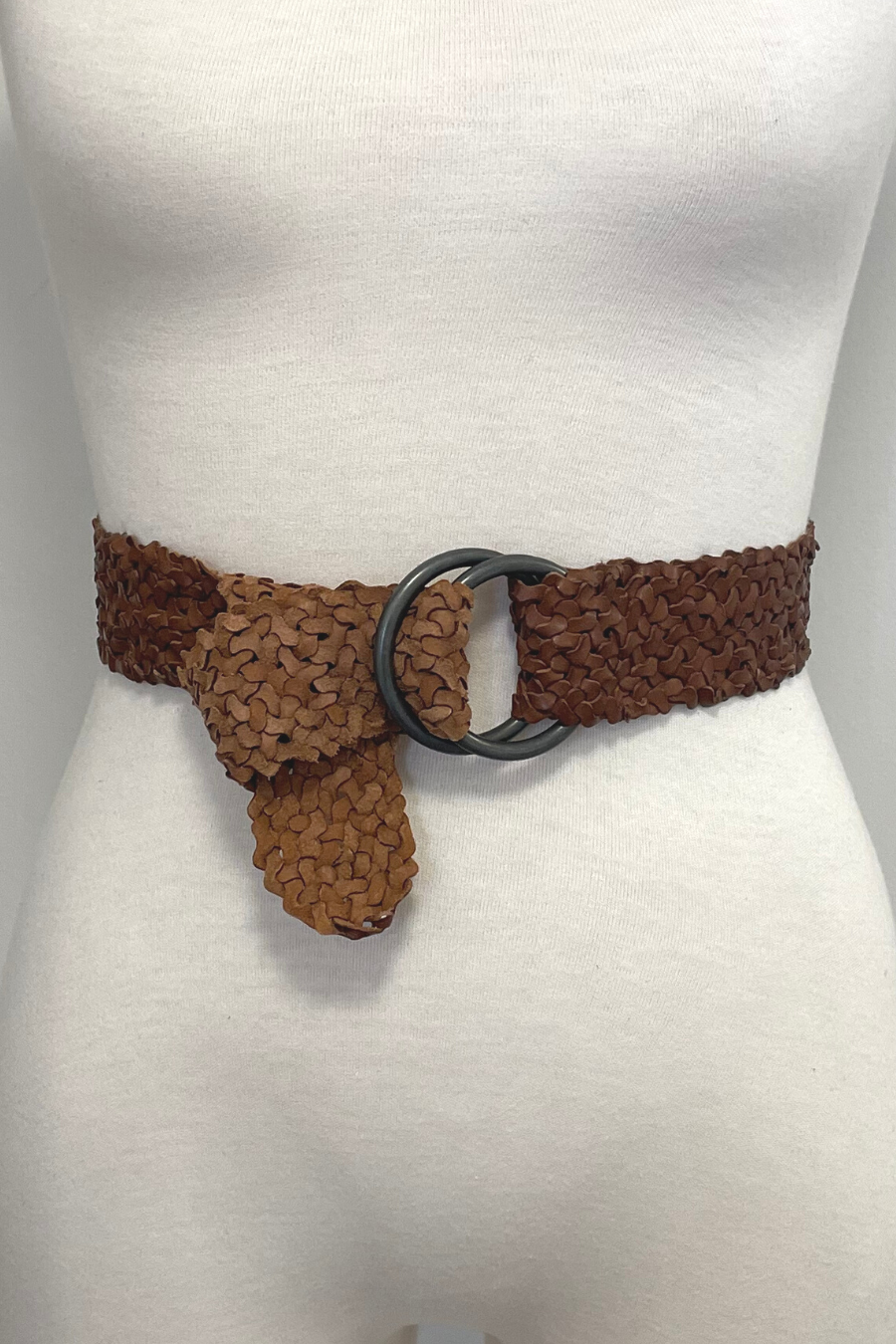 Braided "Double Ring" Cognac Leather Belt