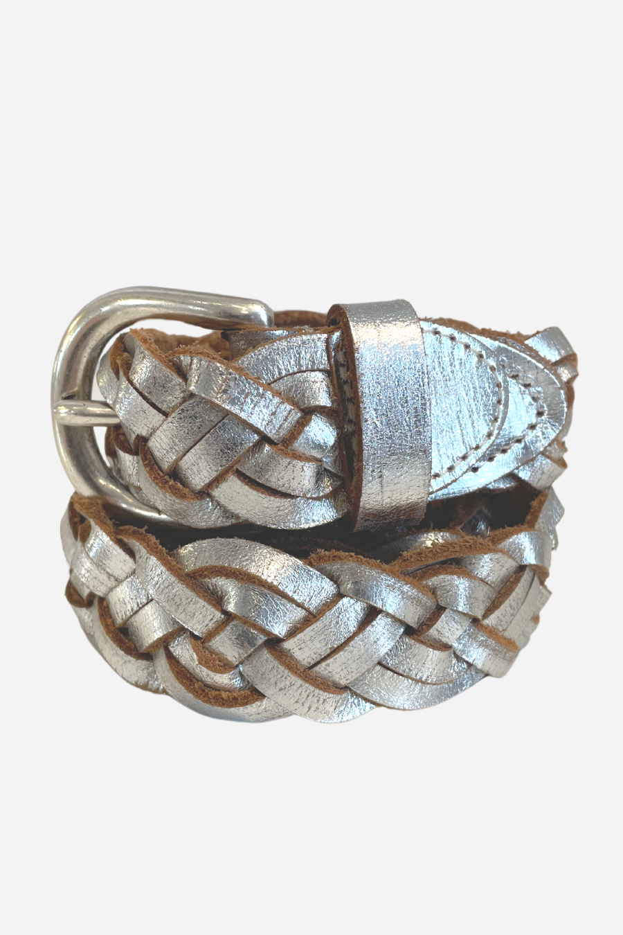 Silver Braided Leather Belt