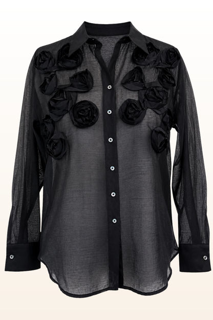 Black Rosette Appliqué Blouse