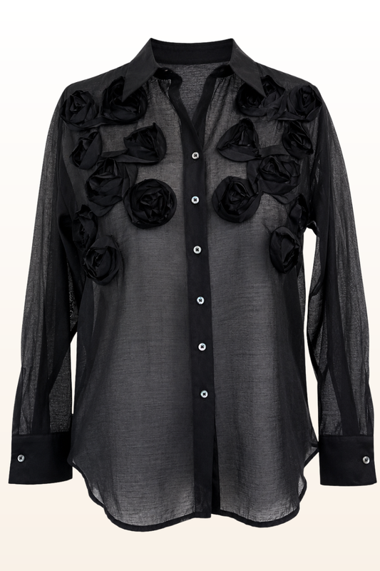 Black Rosette Appliqué Blouse