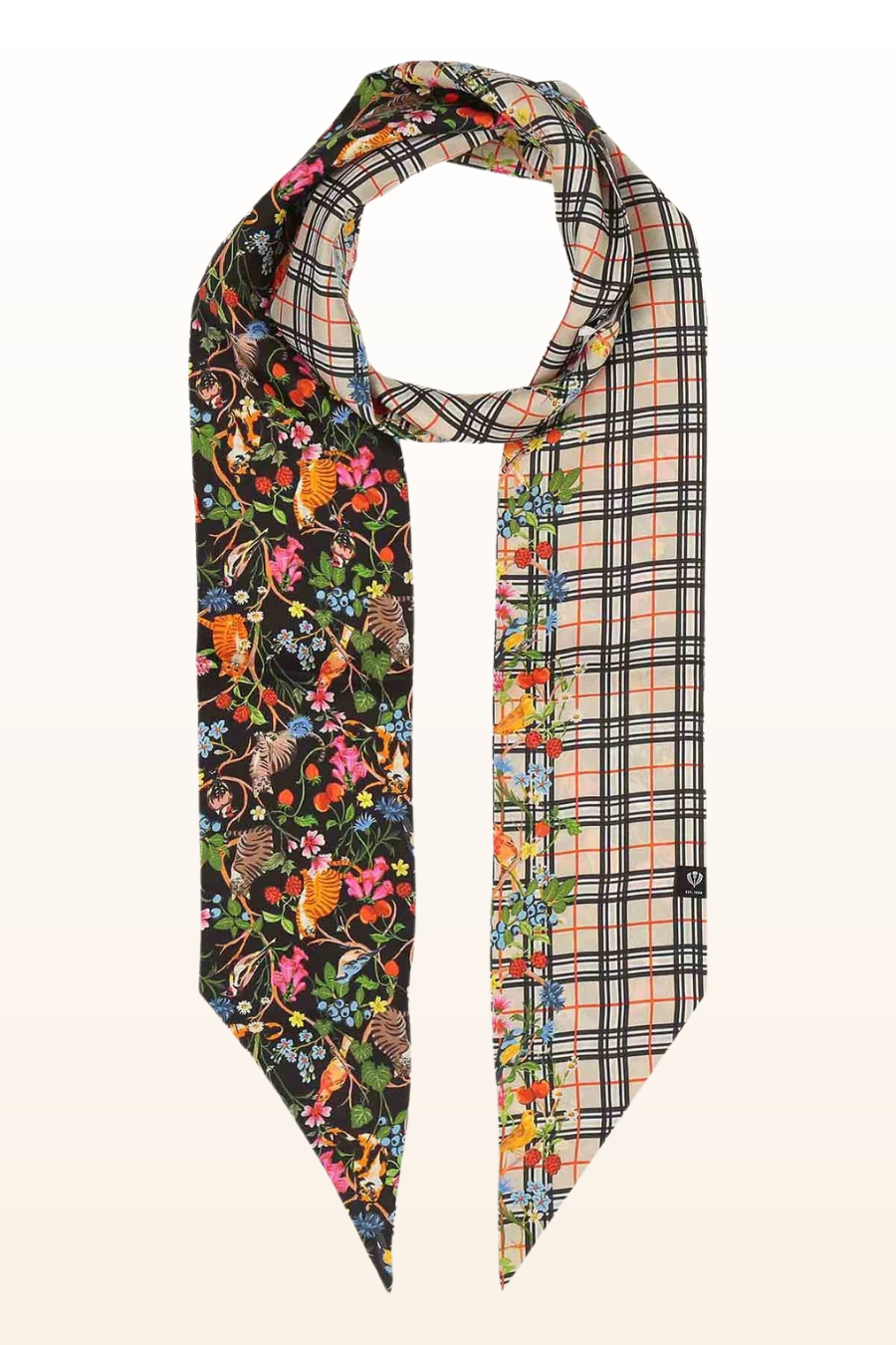 Fraas Plaid Jungle Cat Skinny Silk Scarf