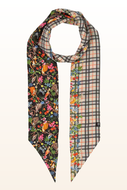 Fraas Plaid Jungle Cat Skinny Silk Scarf