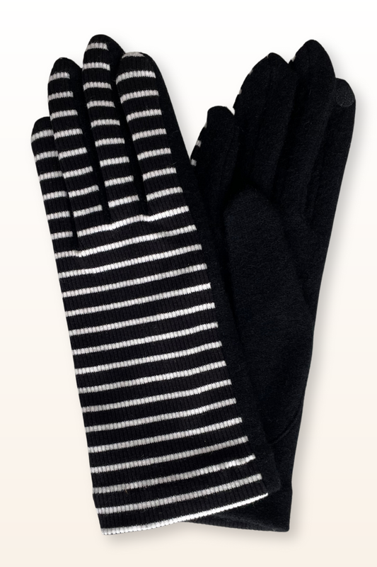 Black and White Stripe Wool Gloves