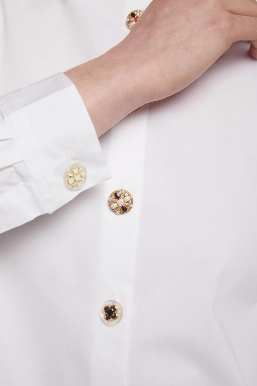 Vilagallo Irina White Poplin Sparkle Button Shirt