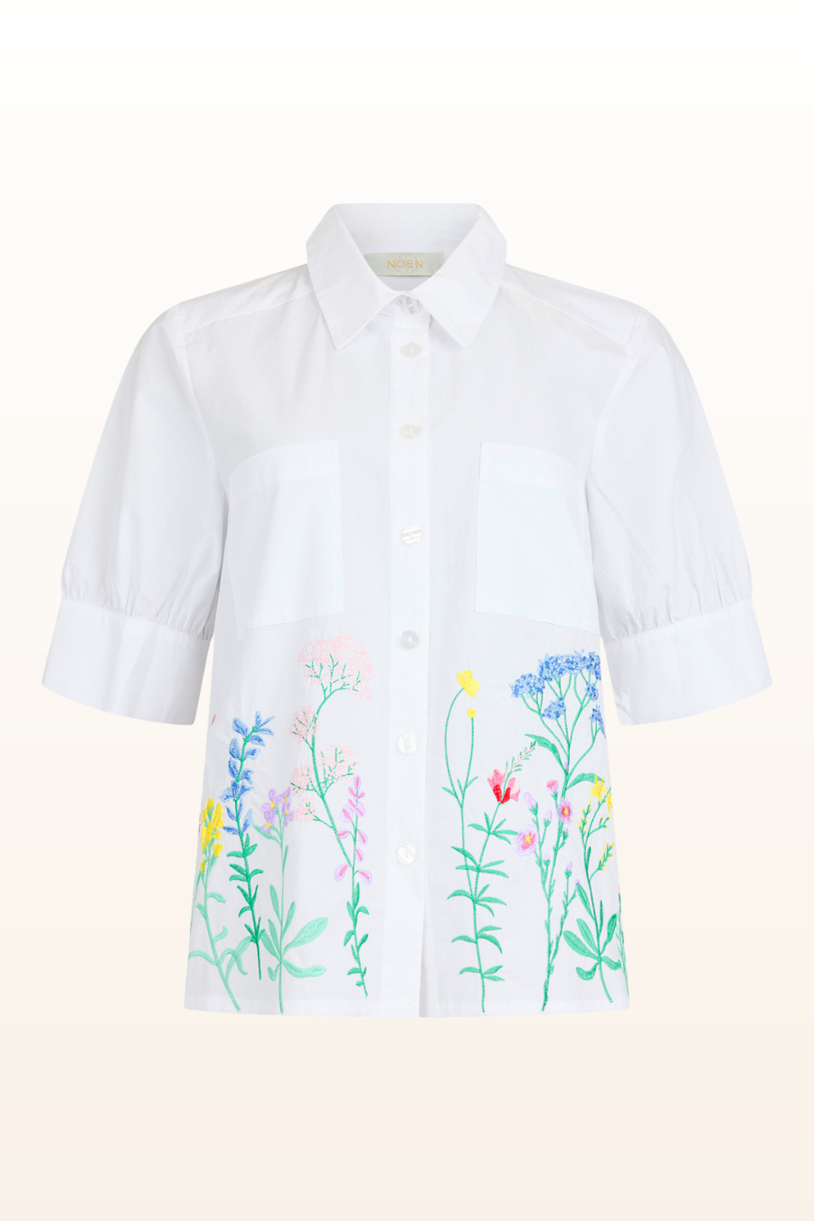 Embroidered White Short Sleeve Blouse