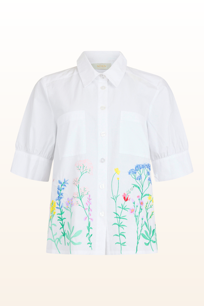 Embroidered White Short Sleeve Blouse