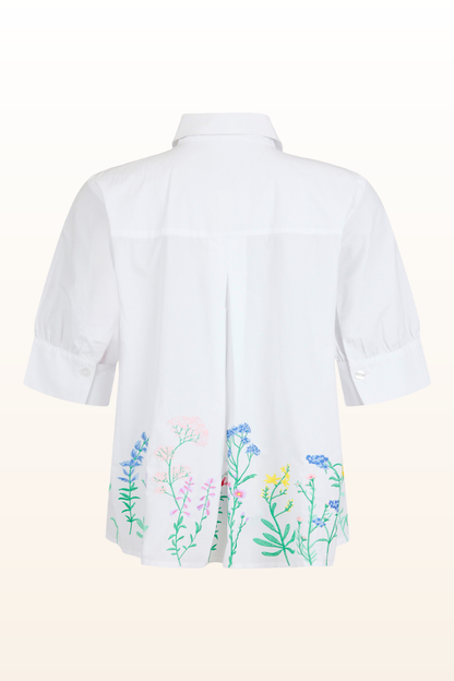 Embroidered White Short Sleeve Blouse