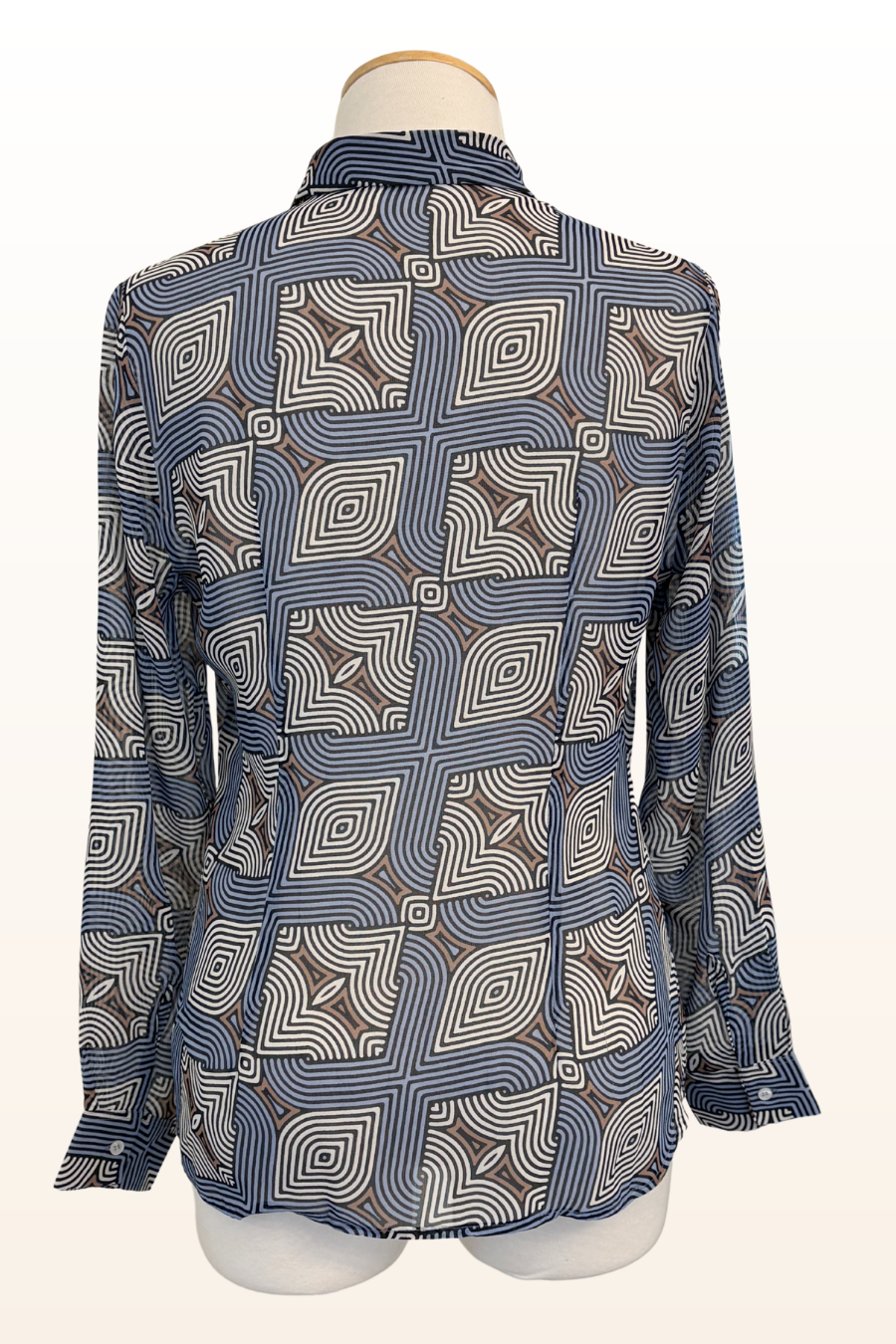 Blue/Taupe Labyrinth Print Blouse