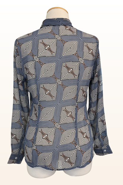 Blue/Taupe Labyrinth Print Blouse