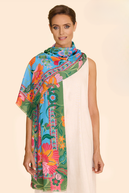 Blue Folky Floral Scarf