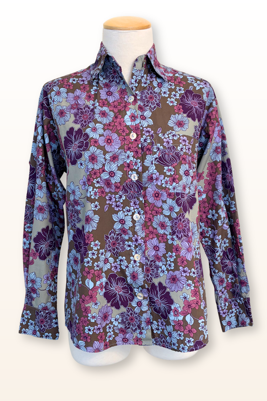 Boyfriend Cotton Shirt in Blue/Purple Floral Print