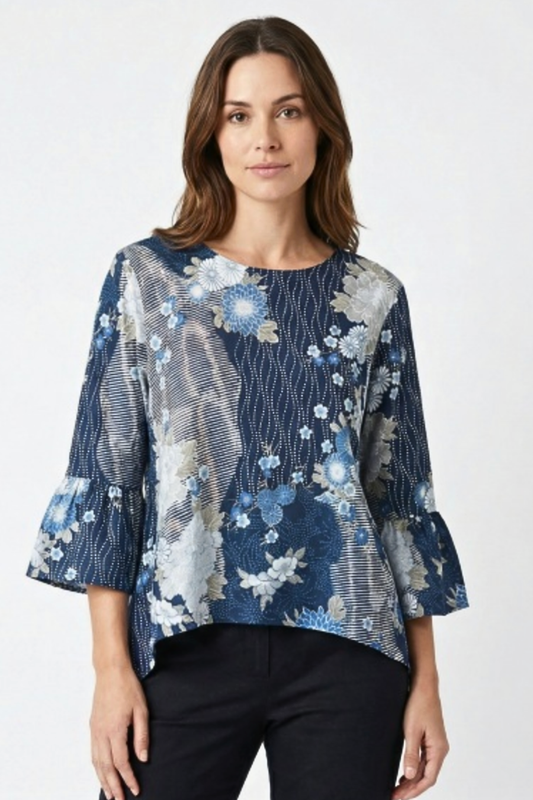 Fran Shirt in Fiori Blu Print-COMING SOON