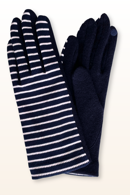Dark Navy and White Stripe Wool Gloves