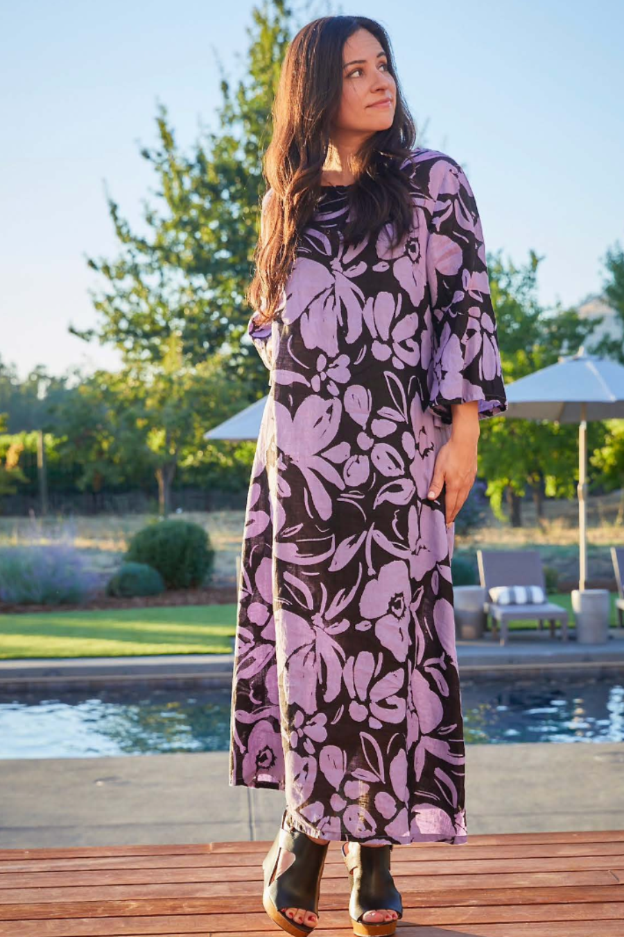 Calista Maxi Dress in Fiore Print Light Linen