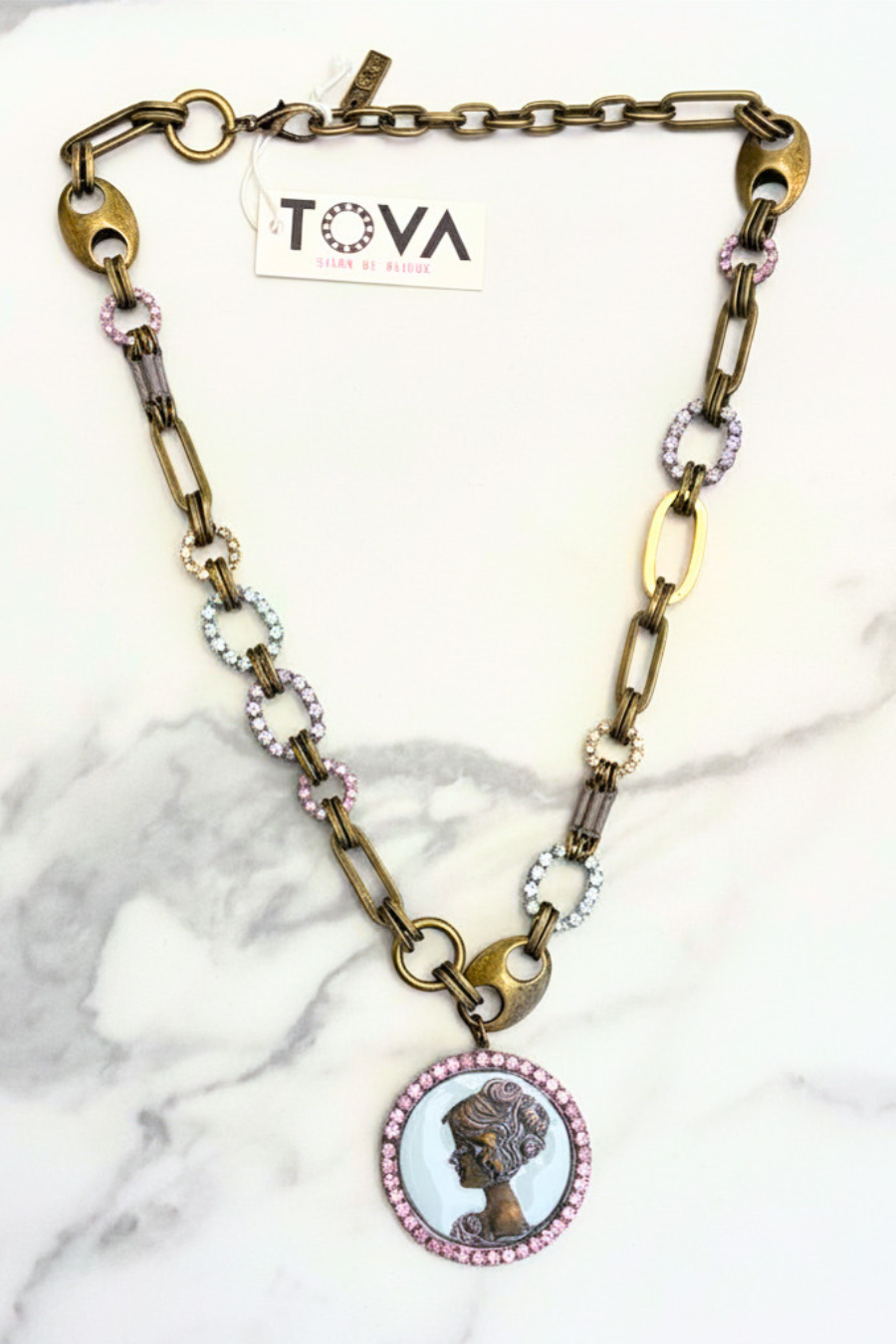Enamel Cameo with Mixed Link Chain Necklace