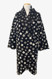 Wrap Coat in Navy Wool with Grey and Cream Dots