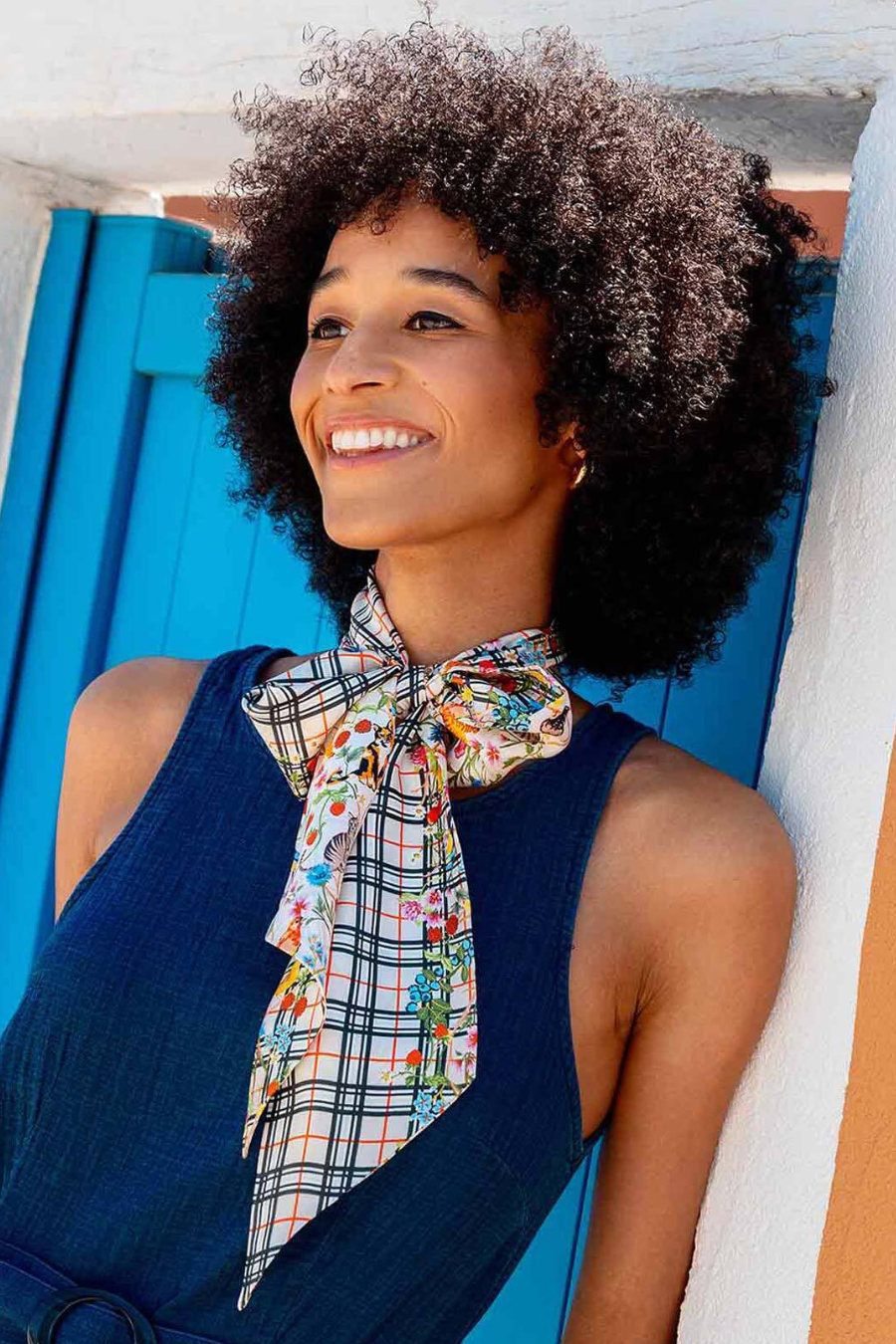 Fraas Plaid Jungle Cat Skinny Silk Scarf-COMING SOON