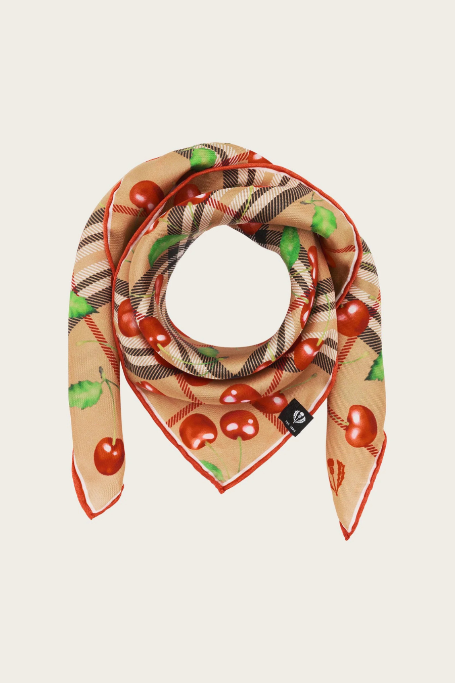 Plaid Check and Cherry Print Silk Neckie