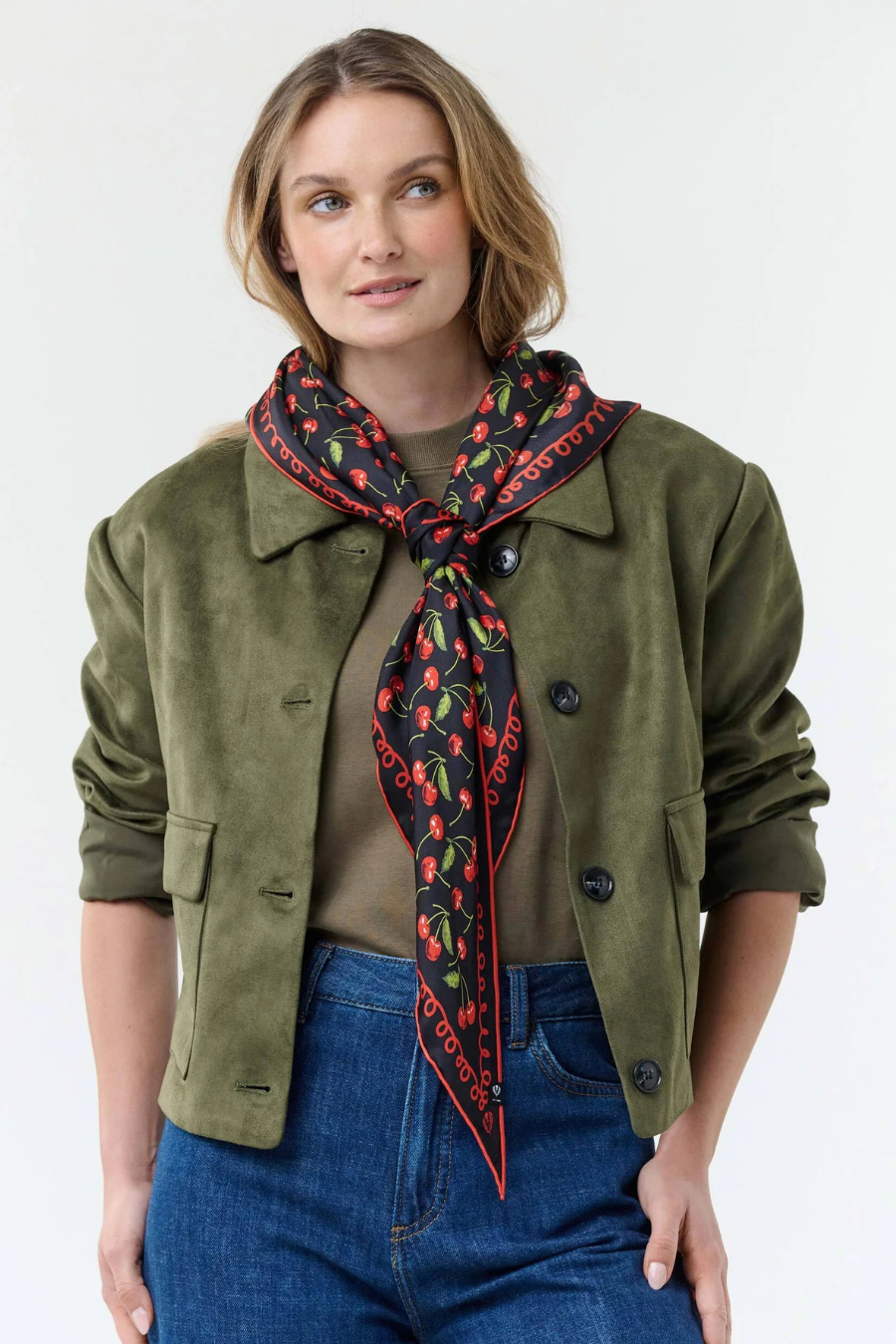 Cherry Print Triangle Silk Scarf-COMING SOON
