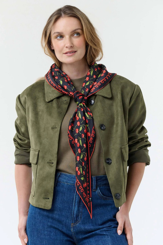 Cherry Print Triangle Silk Scarf-COMING SOON