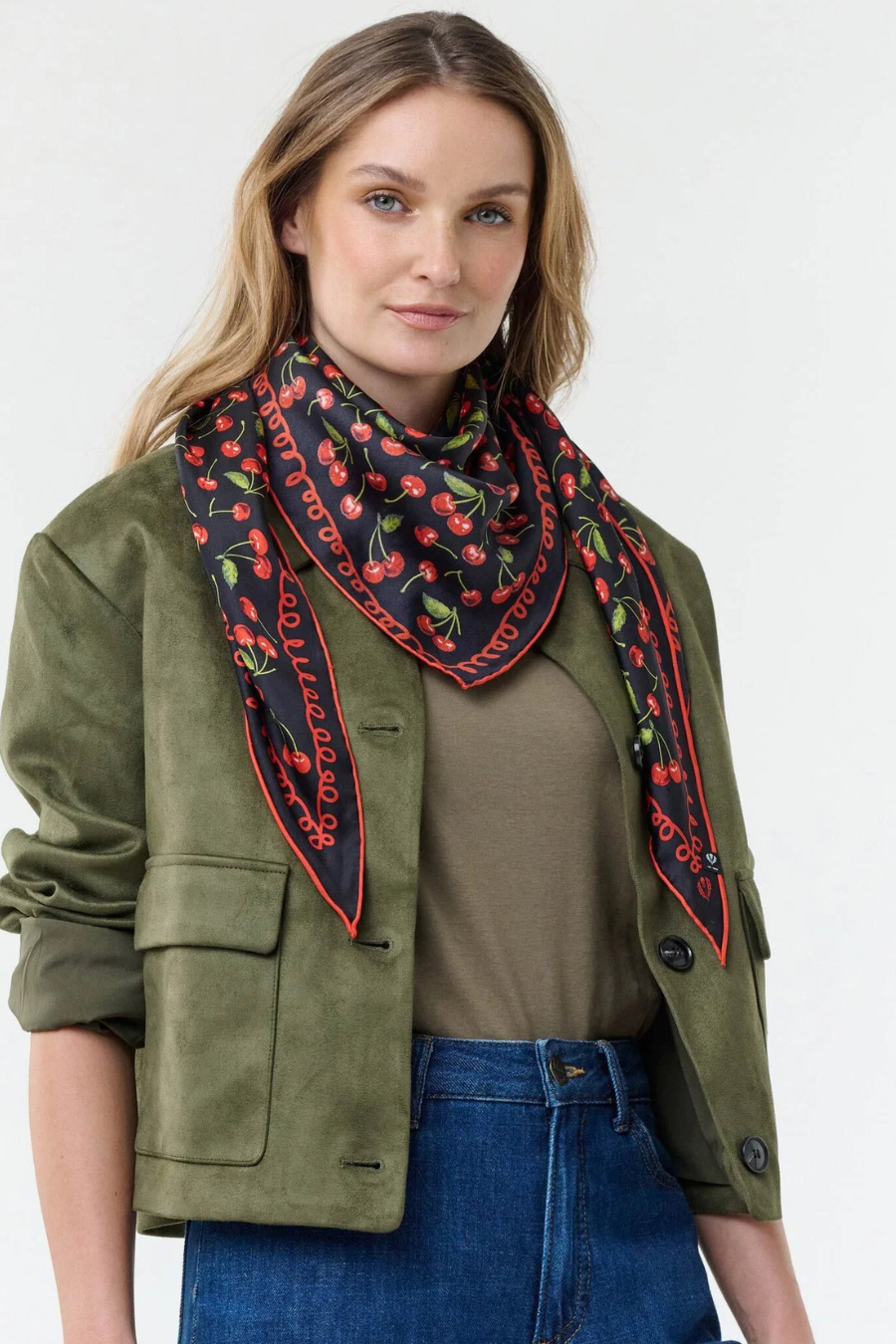 Cherry Print Triangle Silk Scarf-COMING SOON