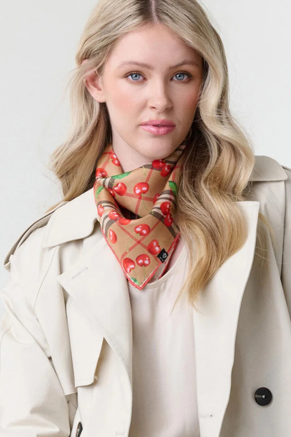 Plaid Check and Cherry Print Silk Neckie