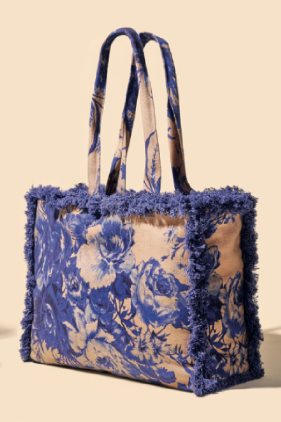 Fringed Box Tote in China Blue Print